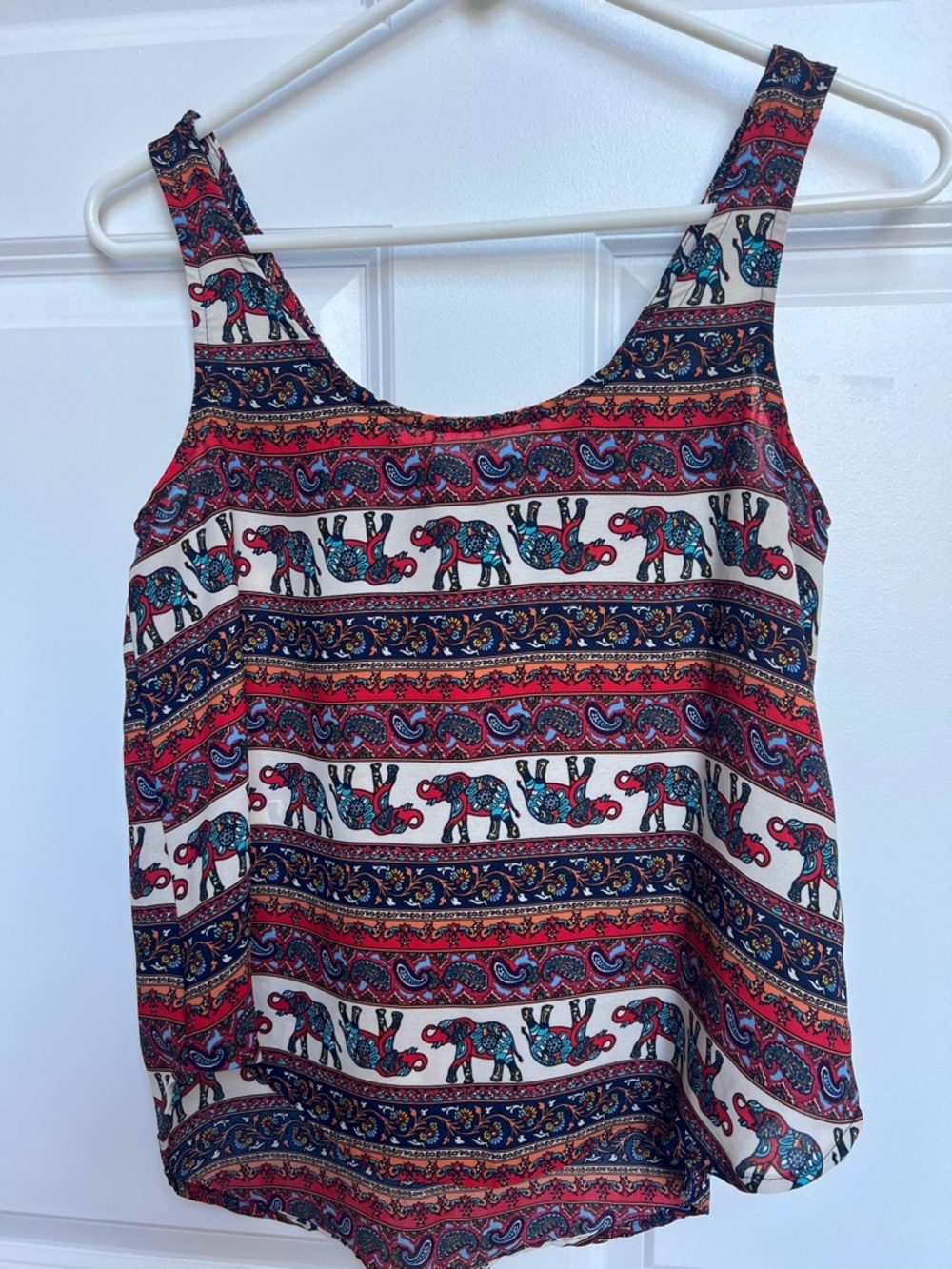 Pink Rose Multicolor Elephant Print Tank Top - Red, Blue, Cream